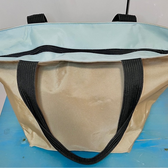 SOLD! Herve Chapelier ~LARGE~Beige & Mint 2 Color~Nylon Tote Bag (orig $149) - Picture 2 of 7